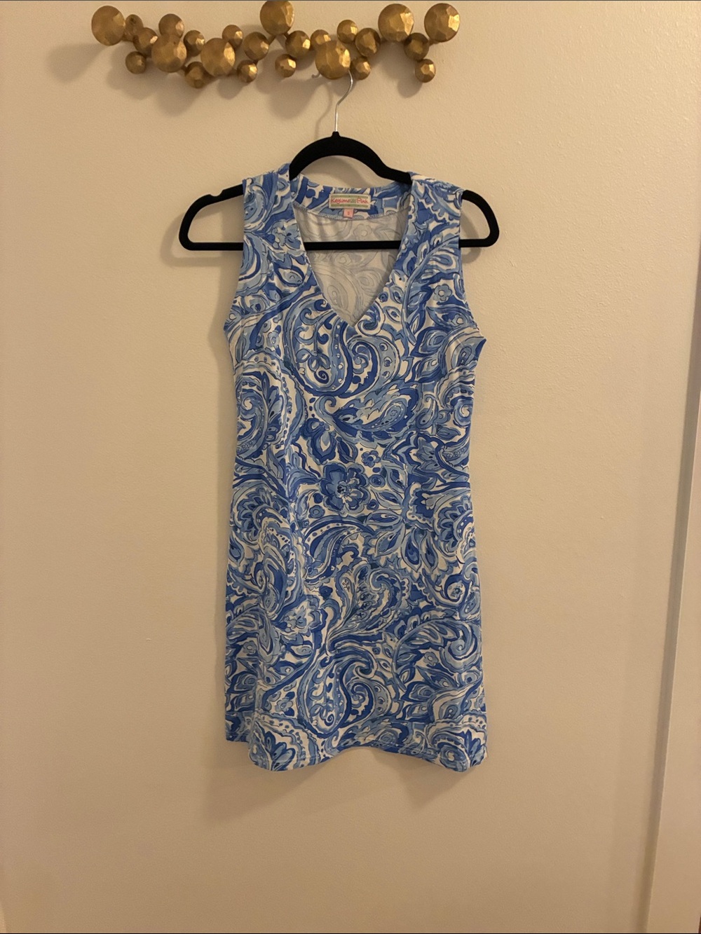 Sleeveless V-Neck Paisley Mini Dress - Blue & White